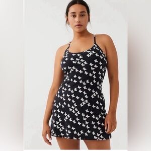 New OUTDOOR VOICES Black White Ditsy Butterfly Sleeveless Exercise Dress Small